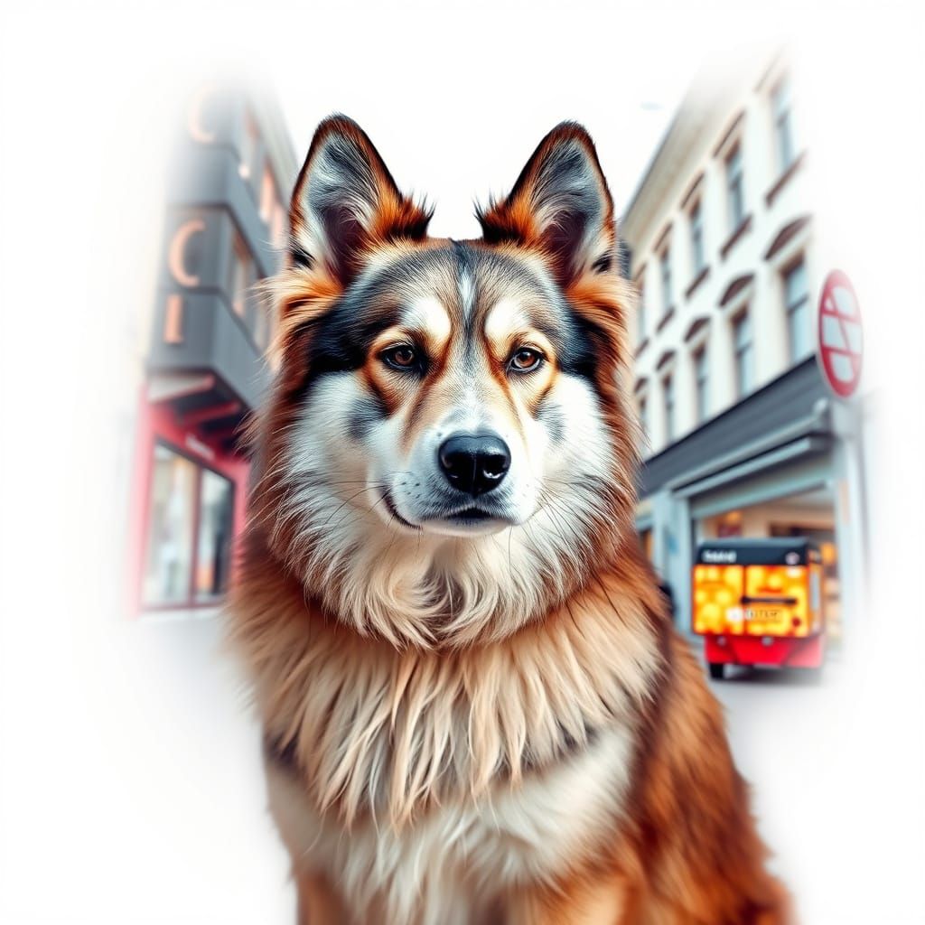 Double Exposure: Siberian Dog and Austrian Street