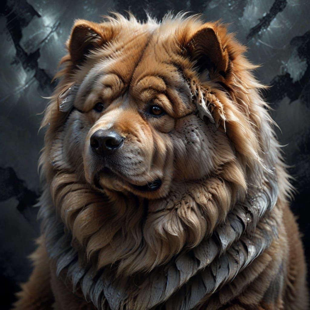 Ethereal Brown Chow Chow Portrait in Metallic Surrealism