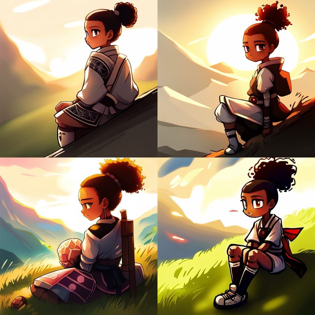 Anime Samurai Girl with Afro Puffs