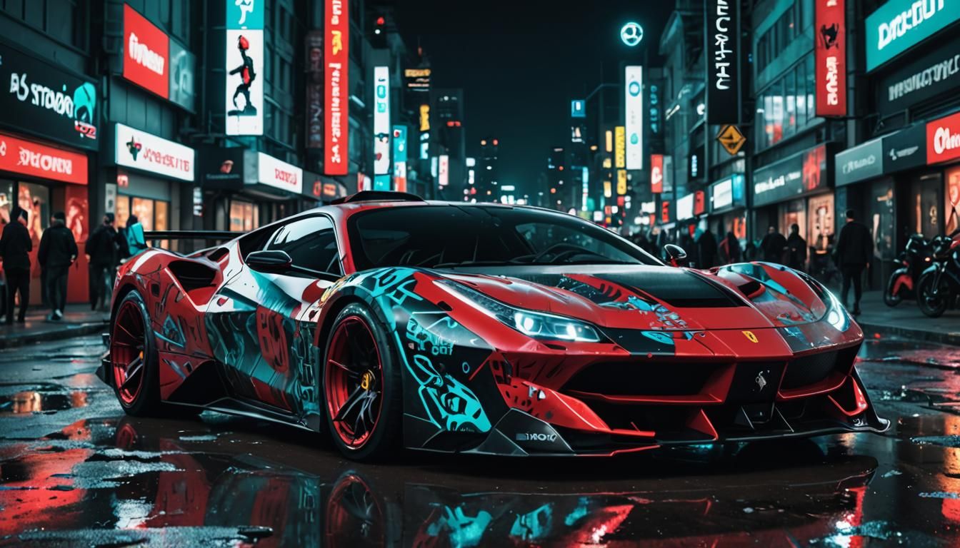 Futuristic Cyberpunk Vehicle at Night in Cyberpunk Style