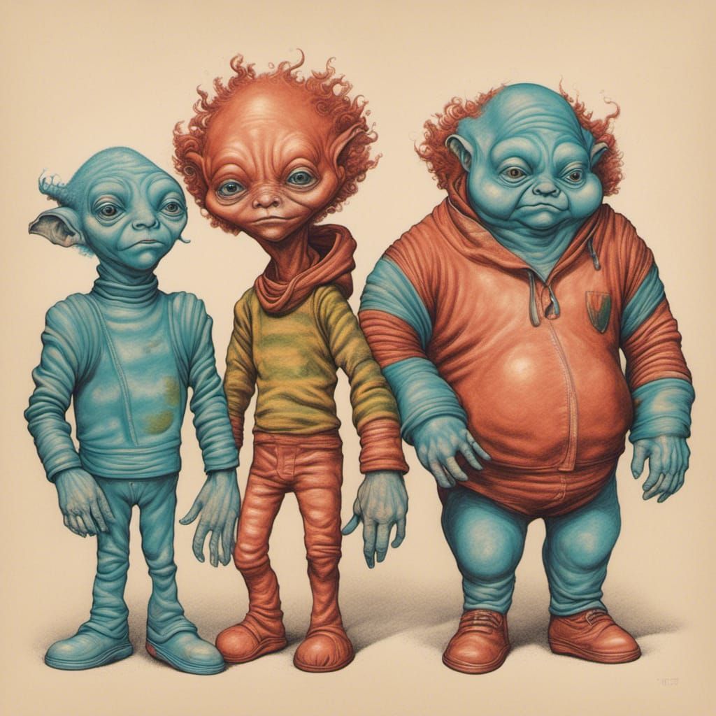 Hyperrealistic Alien Couple in Earth Clothing