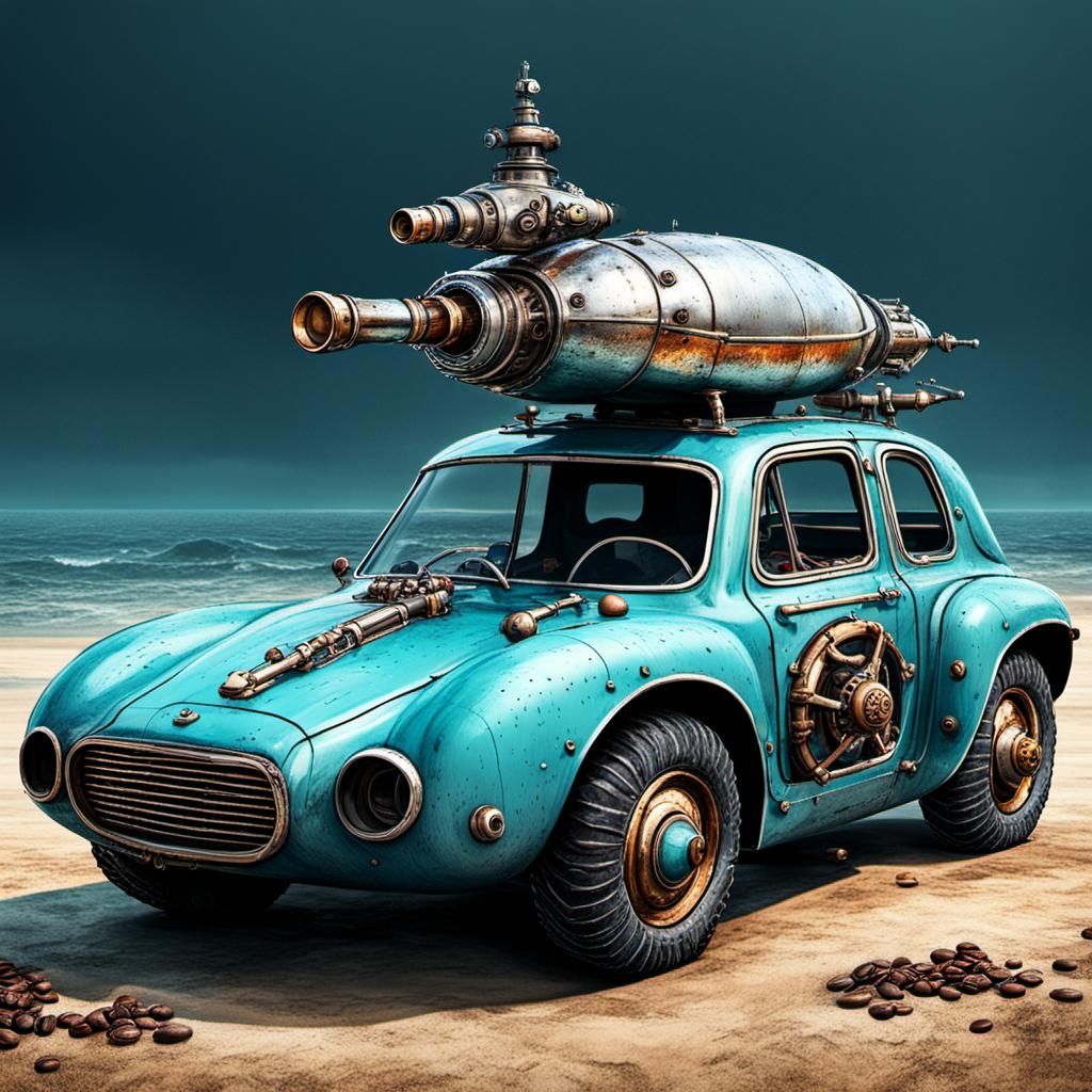 Futuristic Concept Car with Post-Apocalyptic Elements