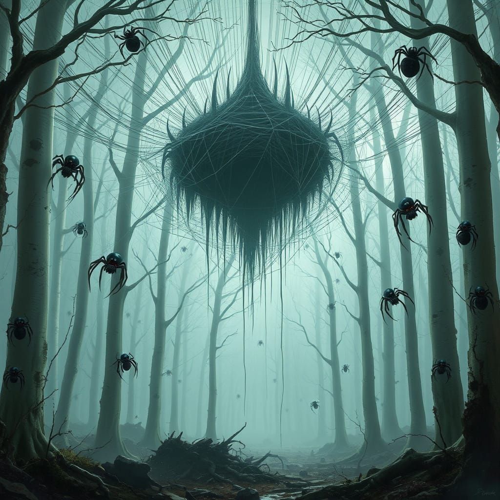 Haunting Forest of Towering White Trees Overgrown with Omino...