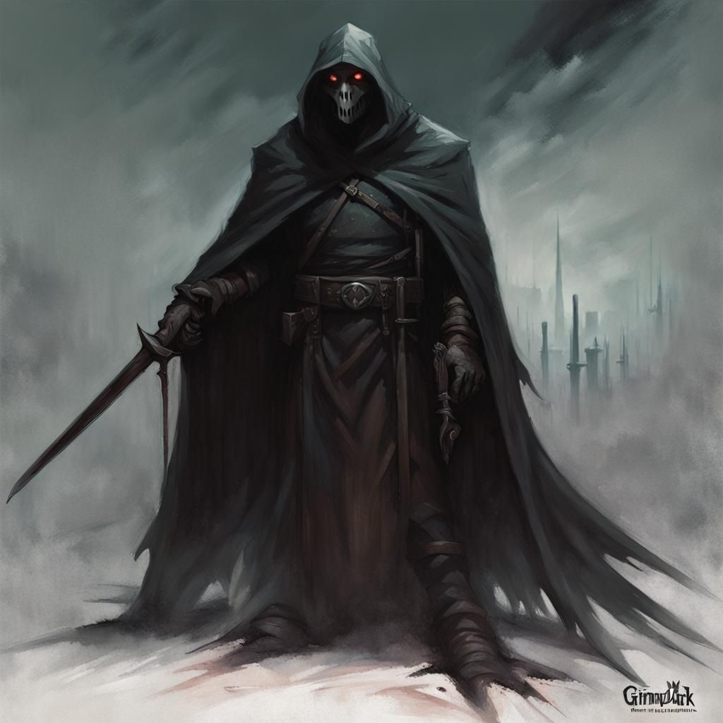 Grimdark Fantasy Warrior in a Desolate Landscape