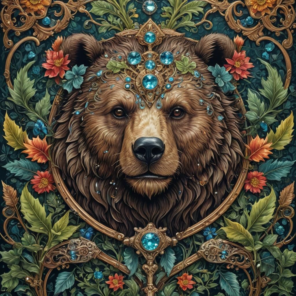 Steampunk Bear Portrait with Bioluminescent Markings