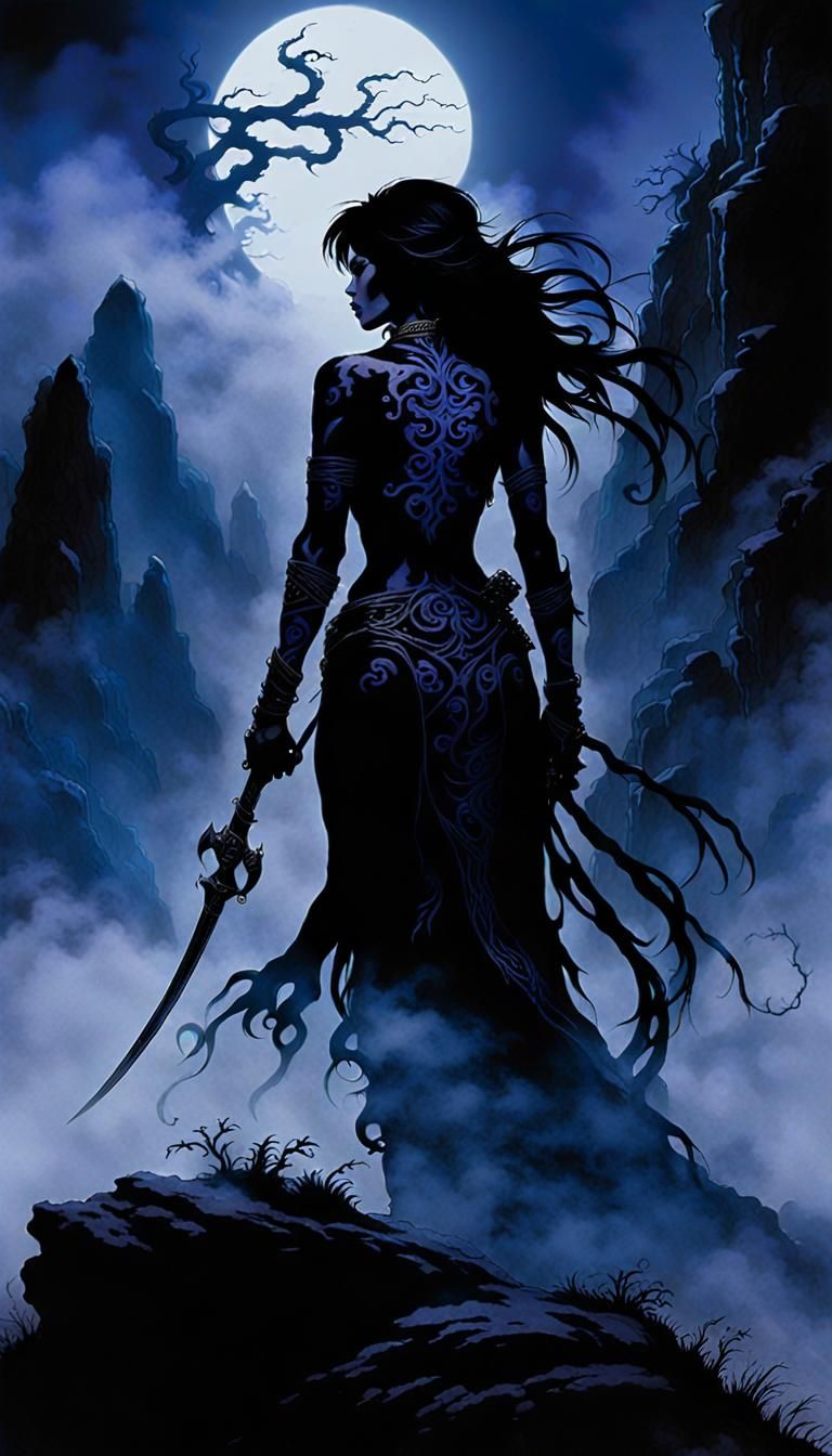 Deadly Assassin in Shadows: Art Deco Demonic Beauty