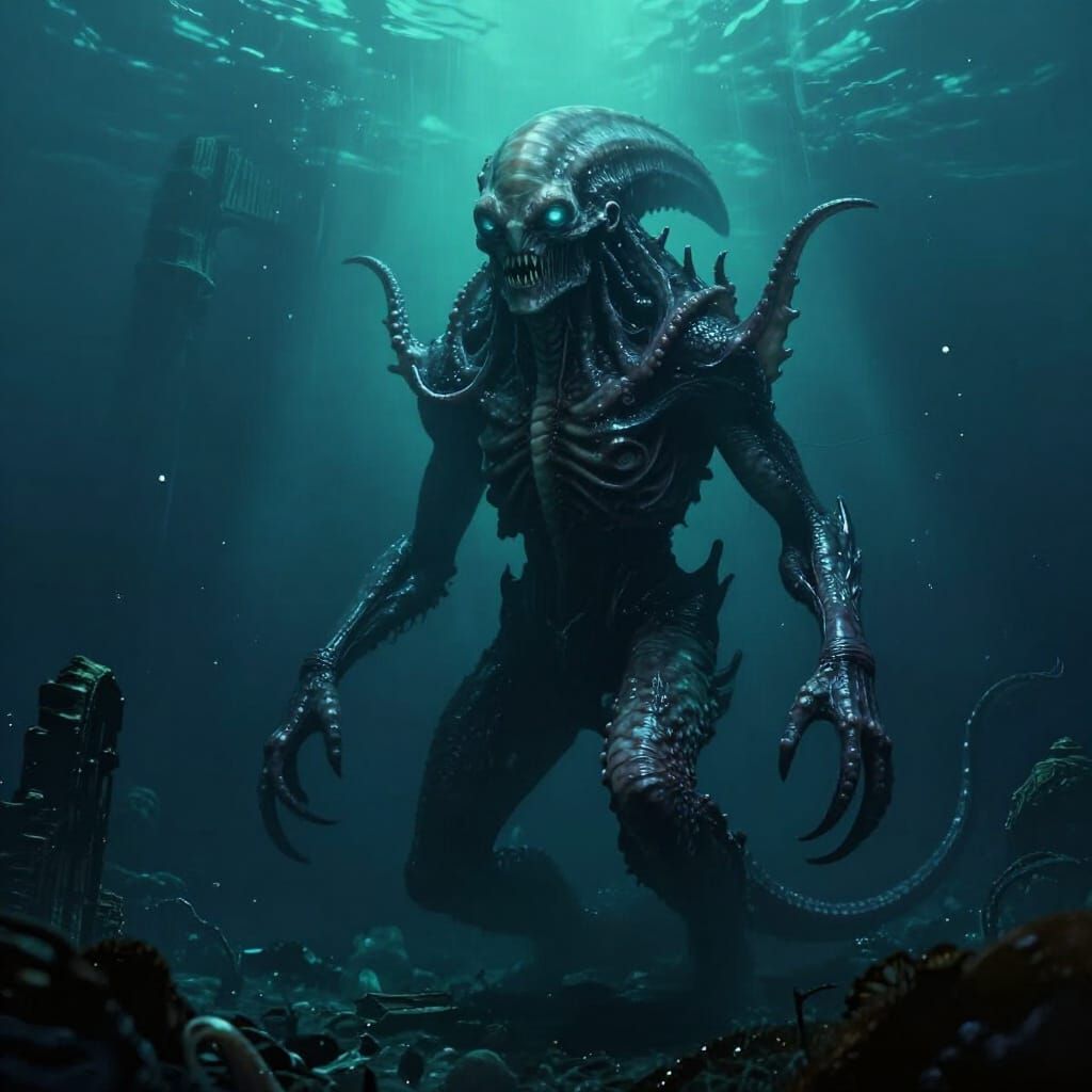 Humanoid Sea Monster Lurking in Abyss