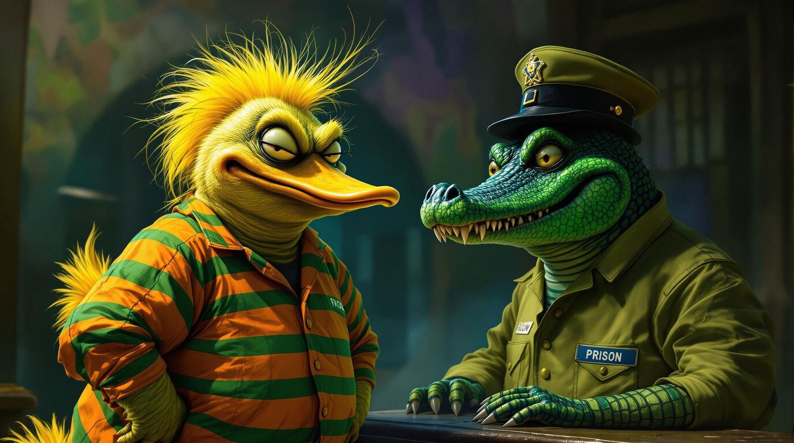 Anthropomorphic Duck in Prison: A Bizarre Digital Art