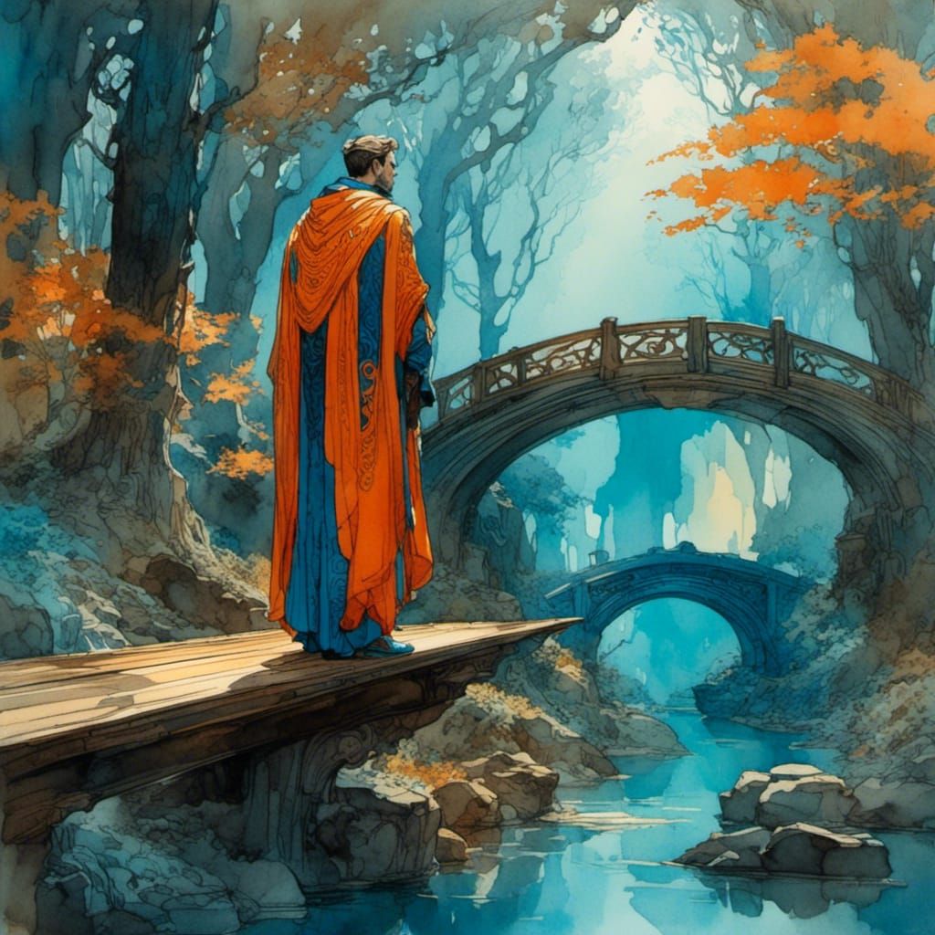 Man Awaits Beloved by Ancient Bridge