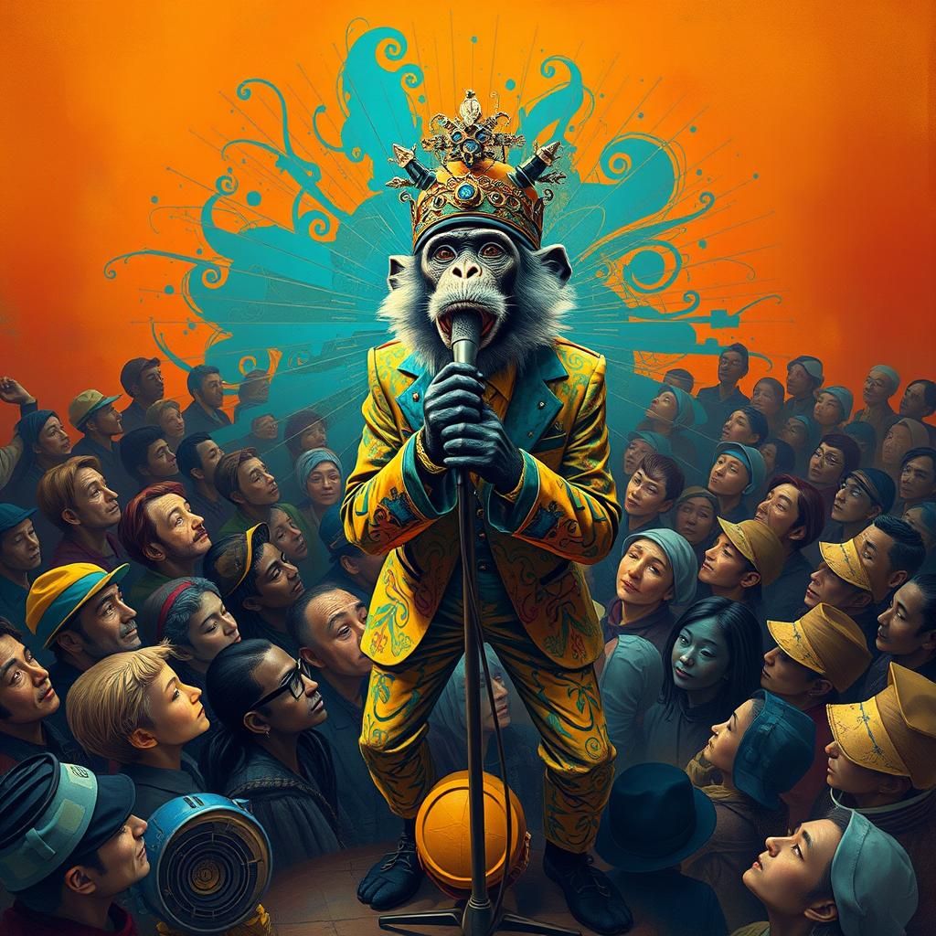 Energetic Primate Musician Sings to Crowd