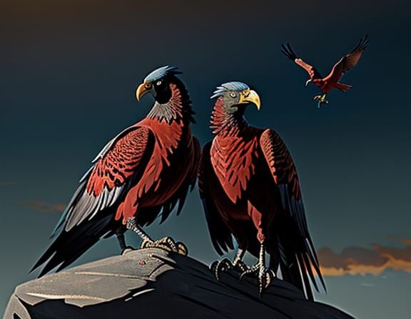 Vultures Duel on Rocky Outcrop: Concept Art