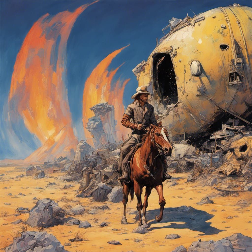 Cowboy and Cowgirl in Crashed Starship, Comic Book Style