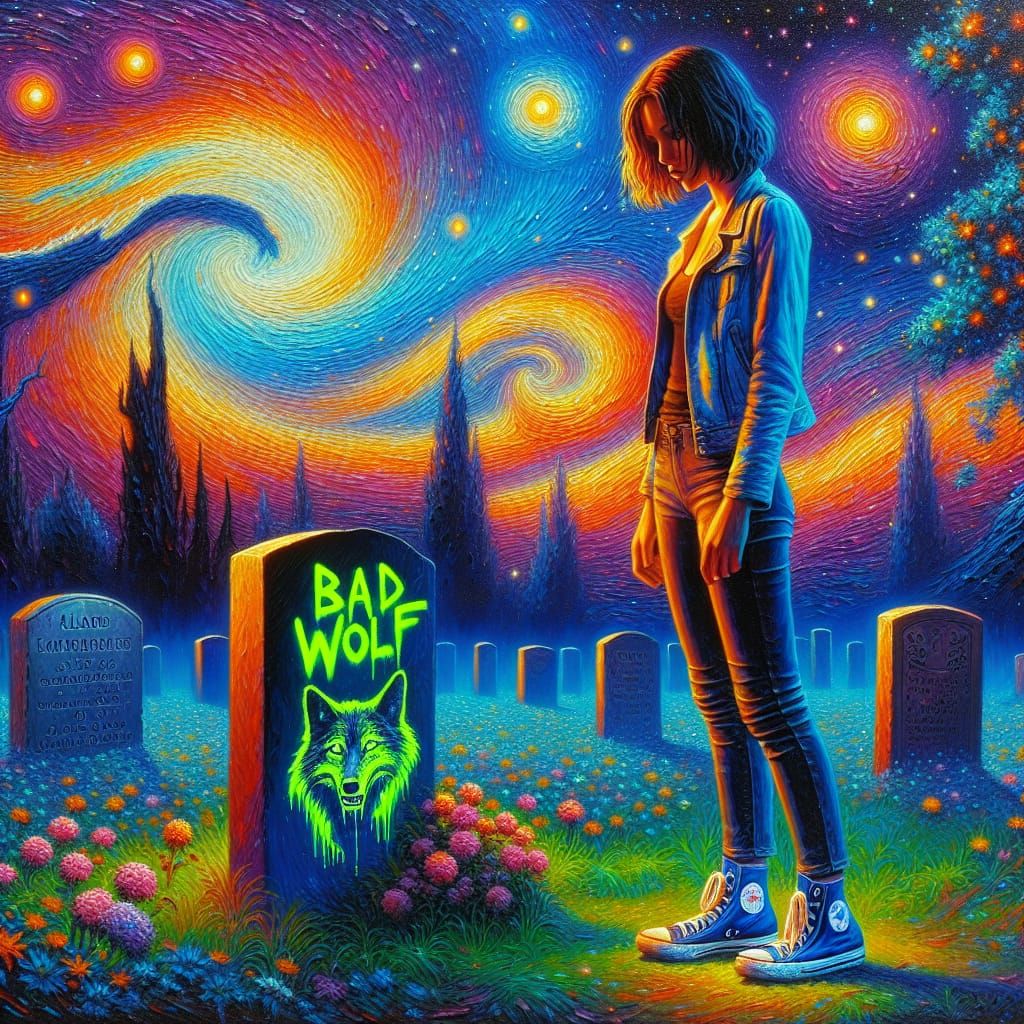Grieving Woman at 'Bad Wolf' Grave: Neo-Impressionist Painti...