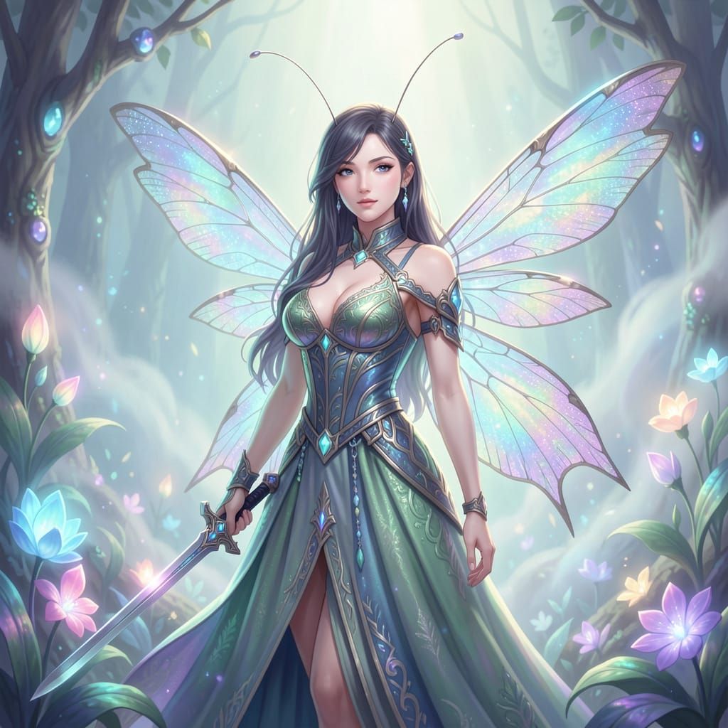 Dragonfly Girl Warrior in Ethereal Fantasy Art