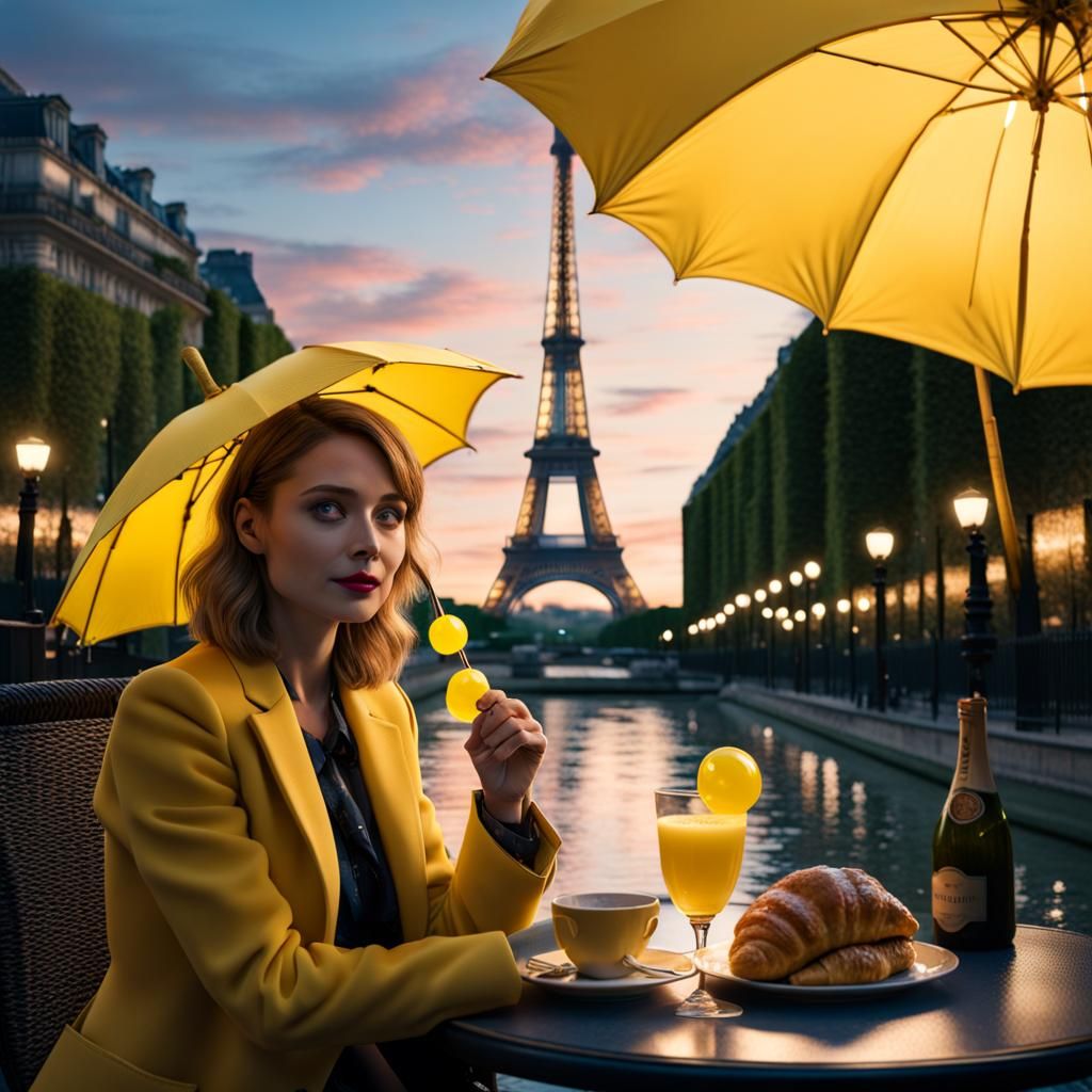 Bioluminescent Emily in Paris at the Eiffel Tower