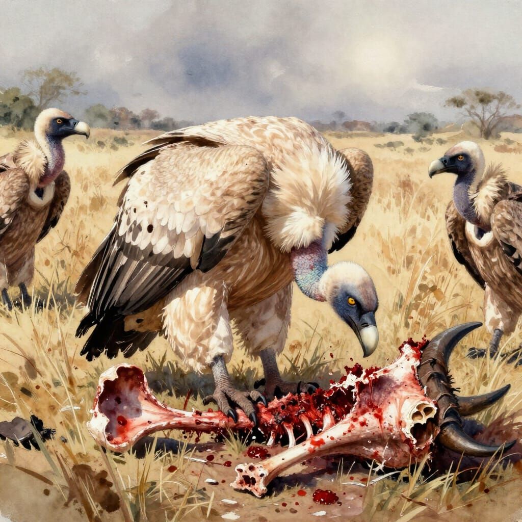 Cape Griffon Vulture Lands by Antelope Carcass