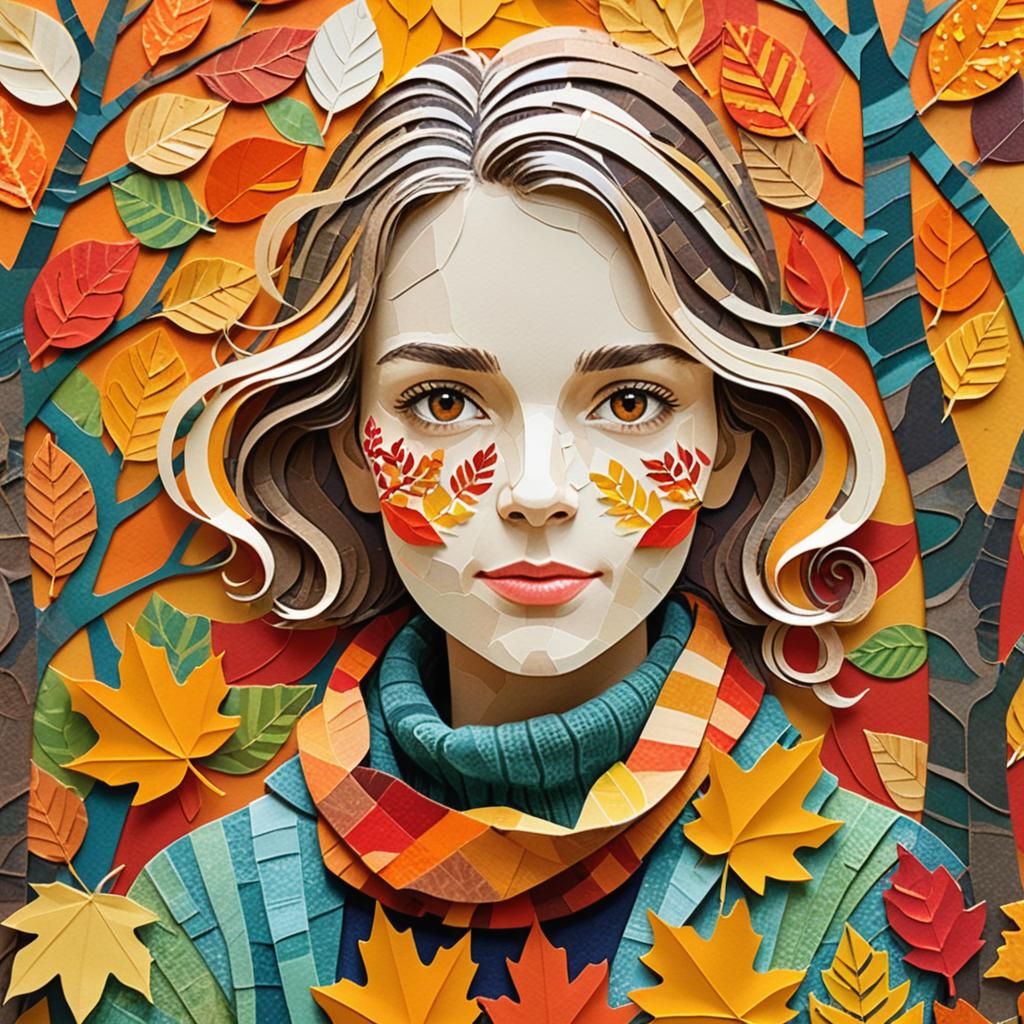 Autumn Woman in Eric Carle Paper Collage Style