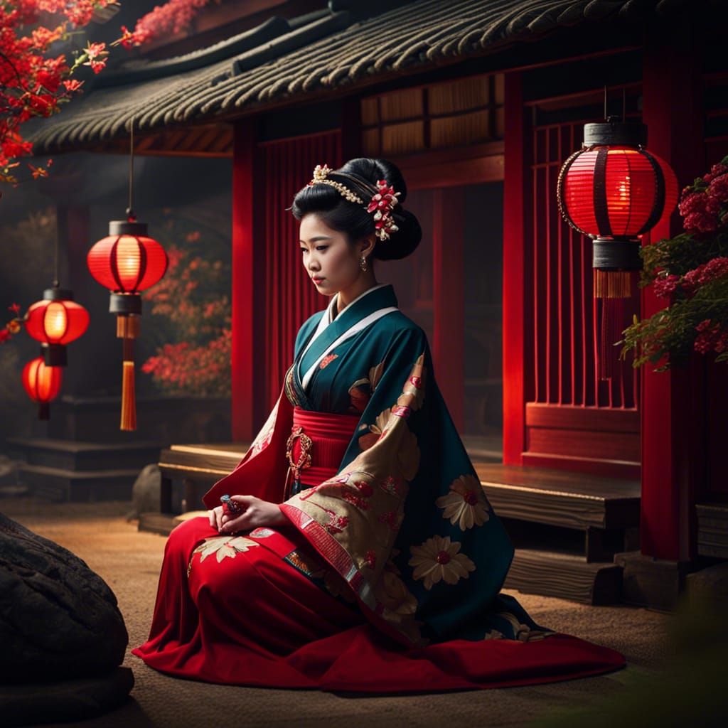 Japanese Women at Tea Ceremony, Digital Art