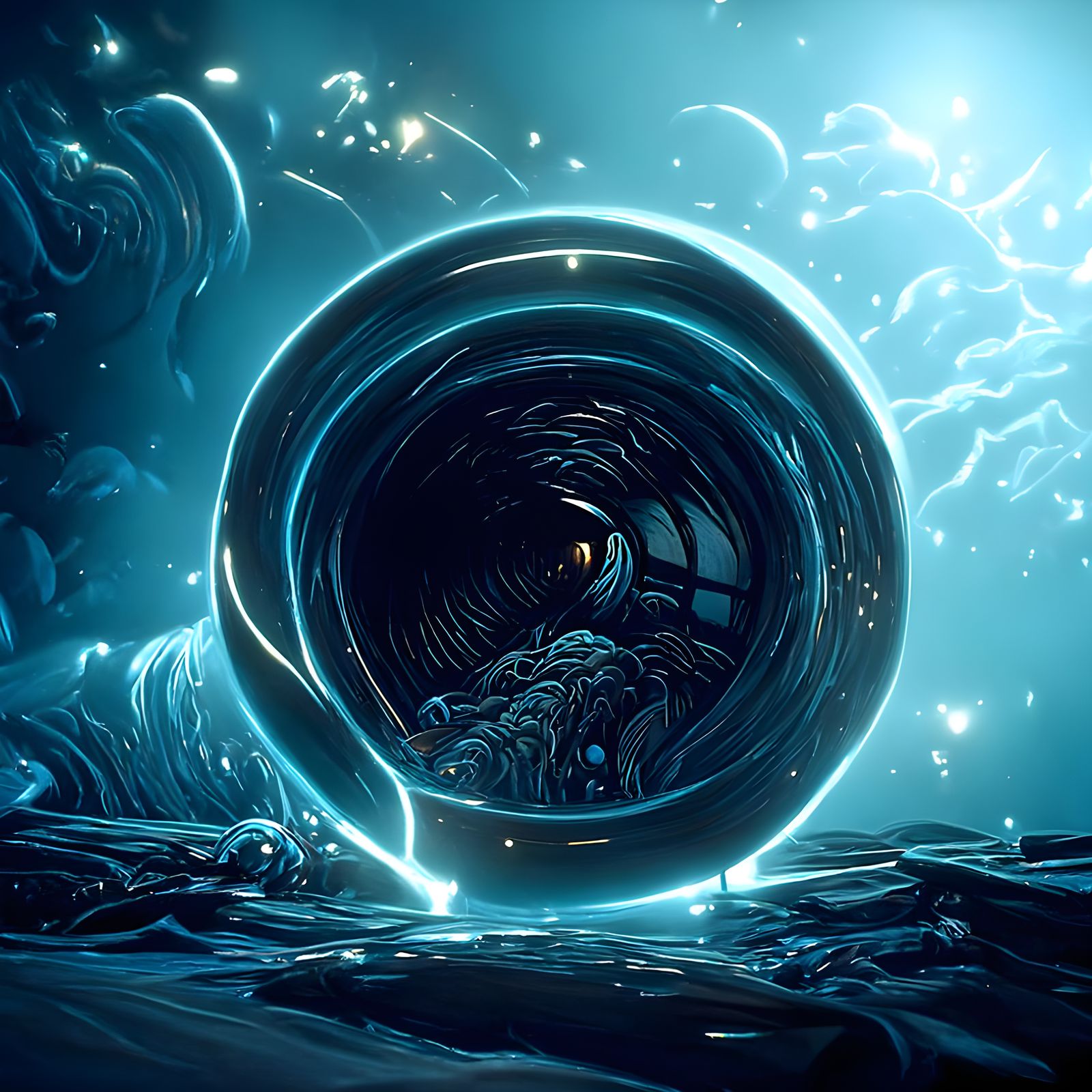 Space Wormhole in Water Vortex as Digital Art