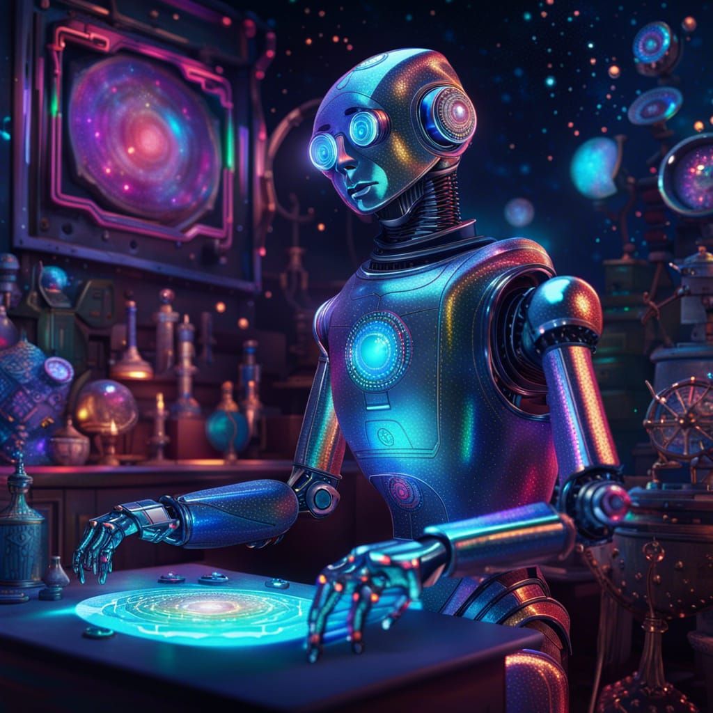 Holographic Robot Butler in Astral Cosmic Style
