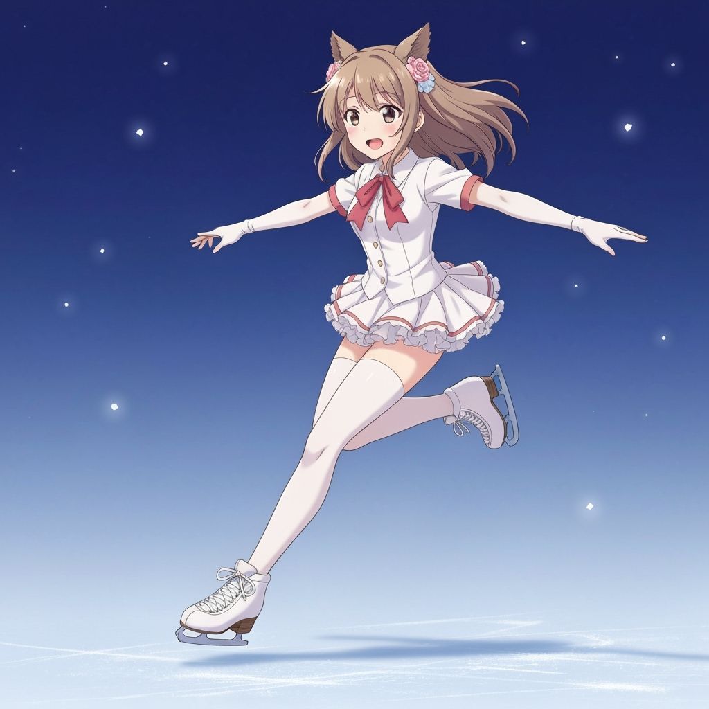 Anime Girl Ice Skating in Cute Costume