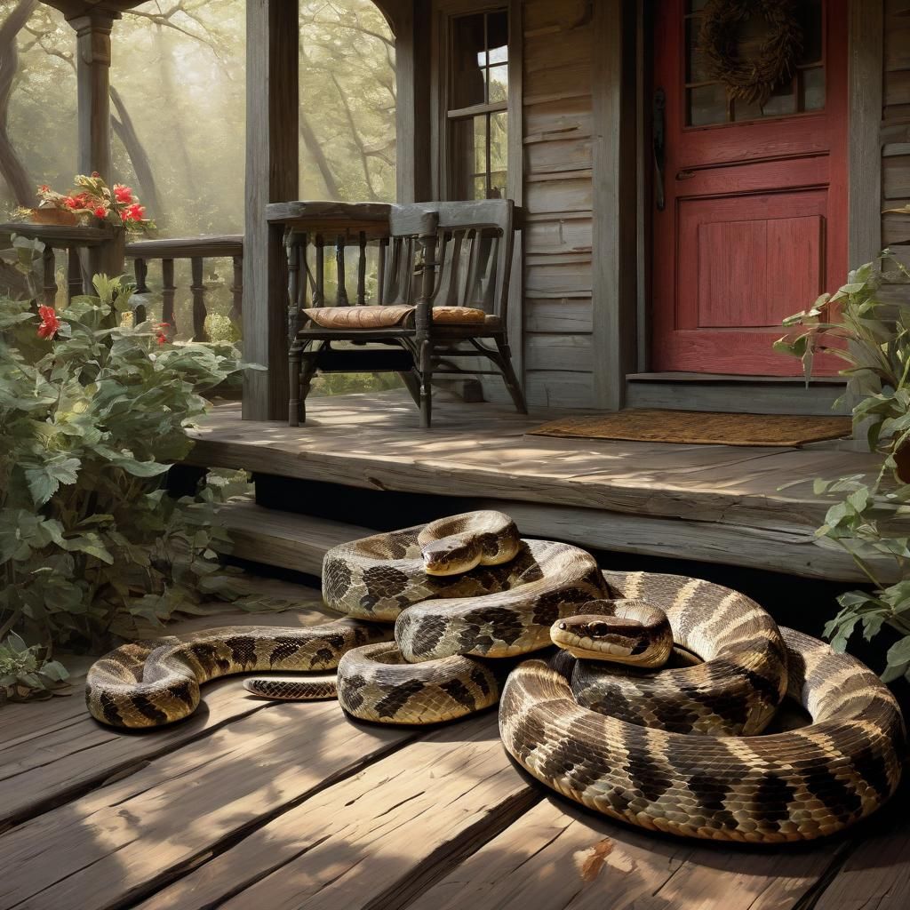 Oil painting on canvas of a rattlesnake