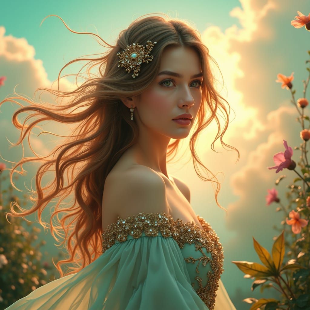 Ethereal Woman in Art Nouveau Style Portrait