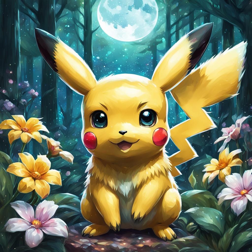 Crystal Pikachu in Forest, Digital Art