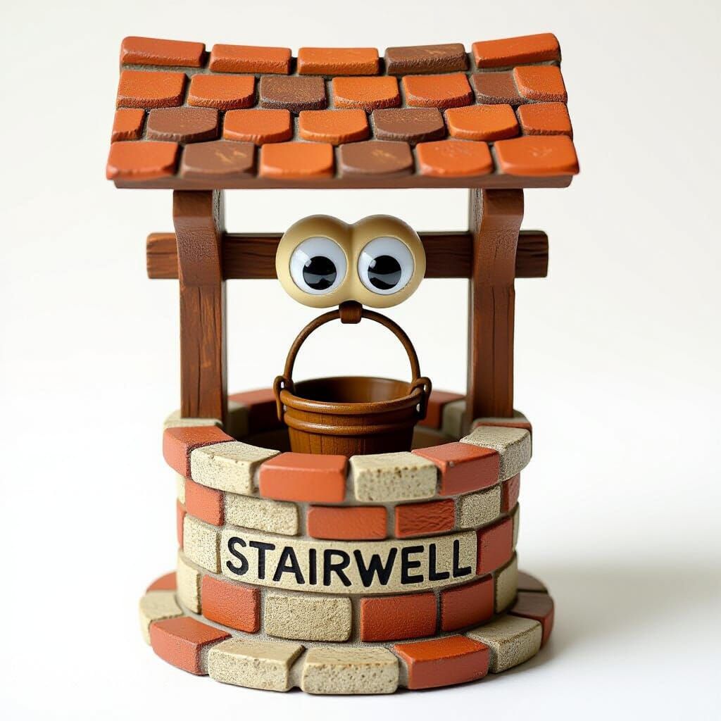 Cute Googlie-Eyed Face and Antique Stone Stairwell