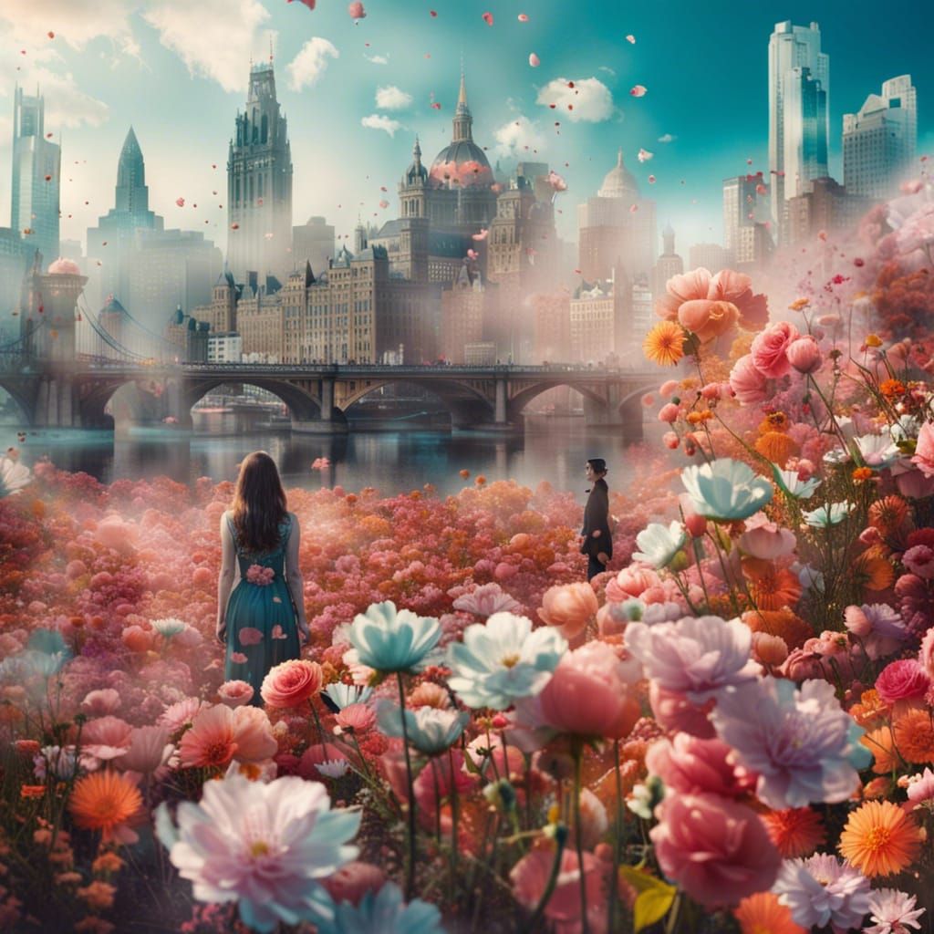 Floral Cityscape in Double Exposure Photography Style