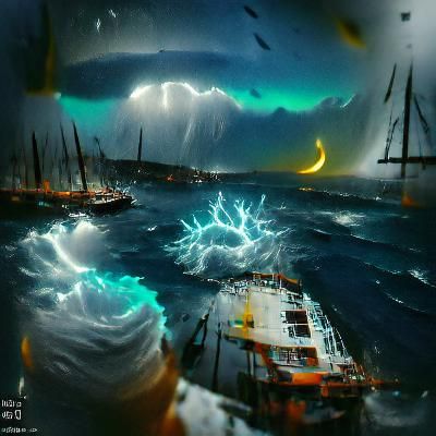 Night Sea Thunderstorm Digital Art