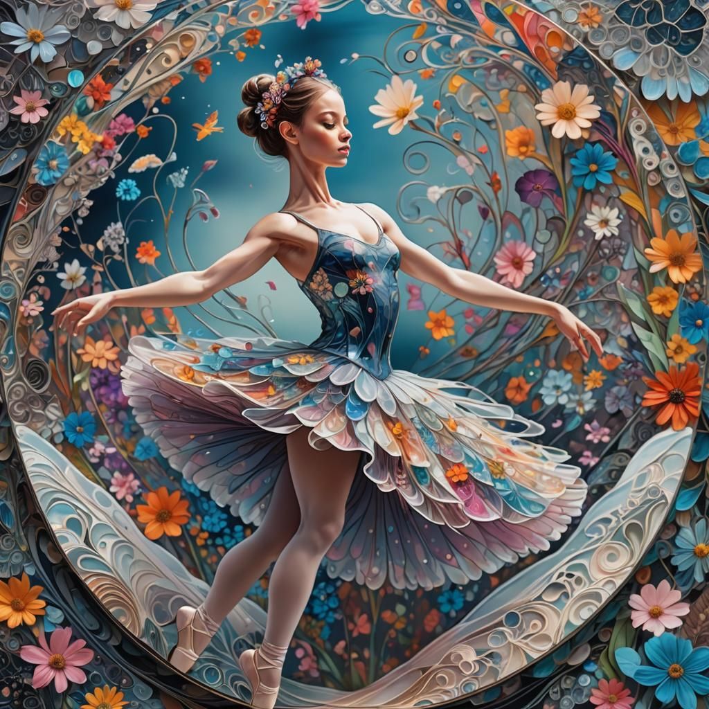 Ballerina on Vinyl Record with Wildflower Tutu