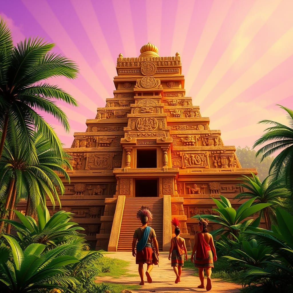 Majestic Mesoamerican Temple in Tropical Jungle Radiates Div...