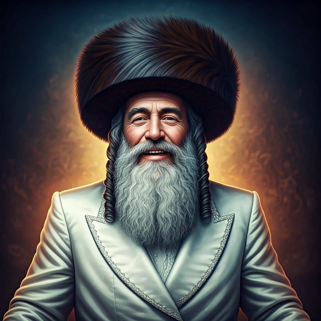 Joyous Hasidic Man in Traditional Dress, Detailed Matte Pain...