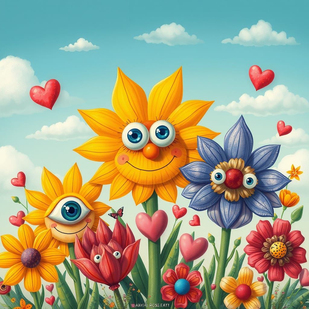 Whimsical Floral Wonderland with Expressive Blooms