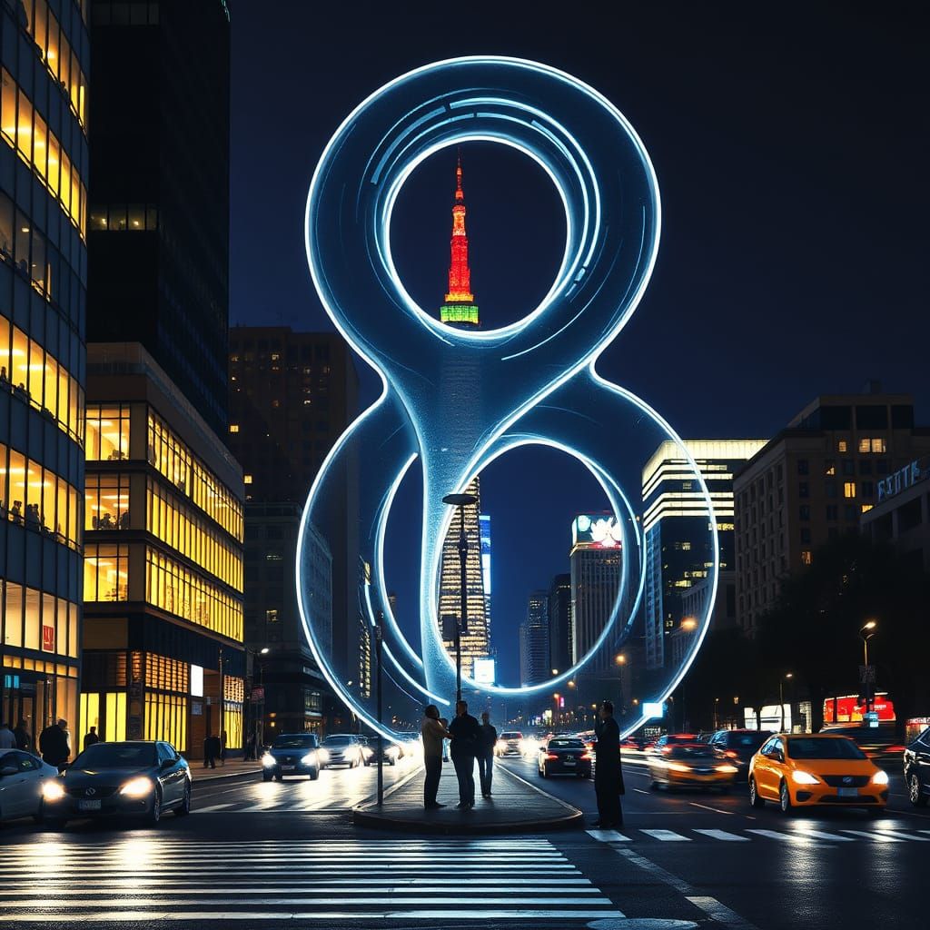 Modern Number 8 in Neon Cityscape
