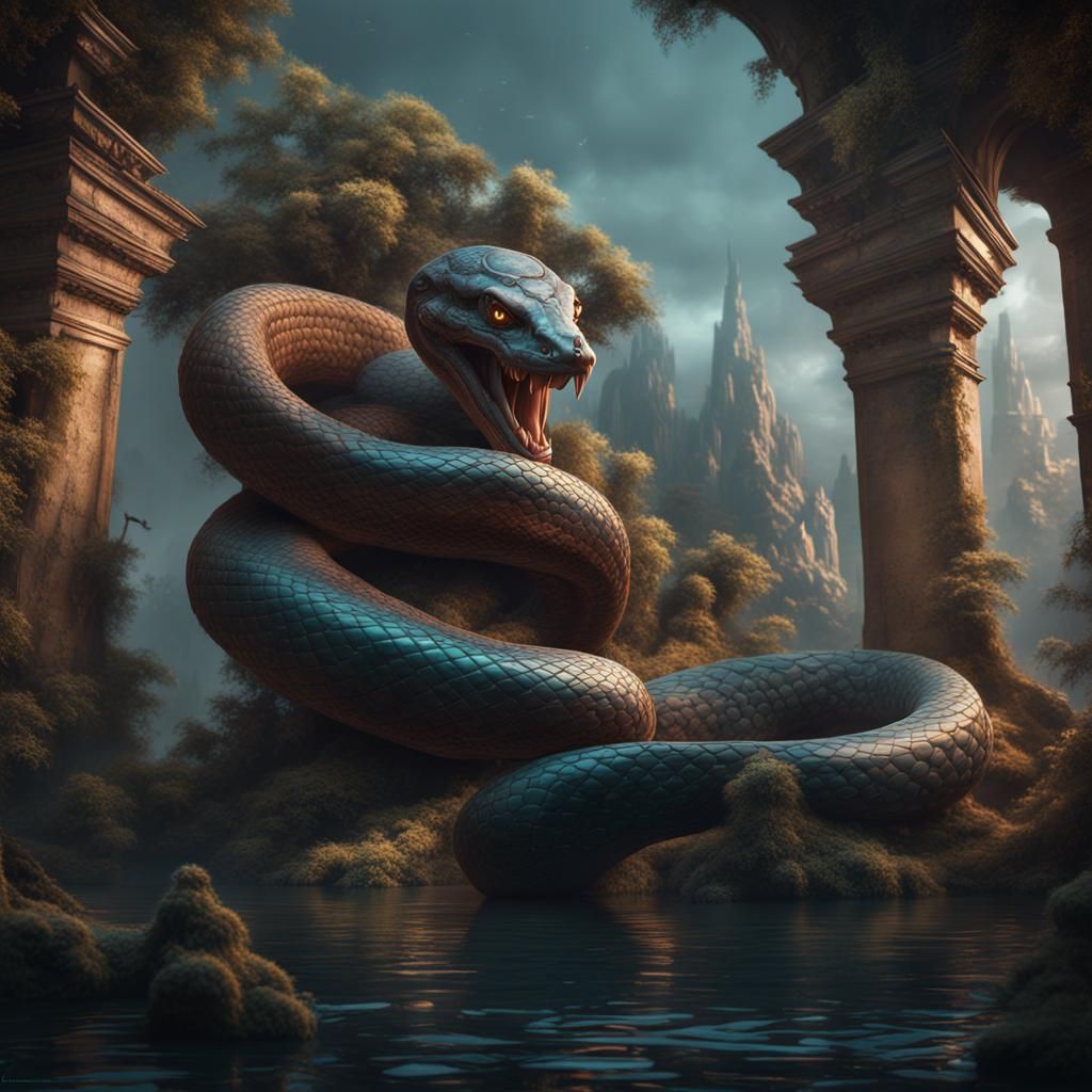 Fantastical Snake-Siren Hybrid in Detailed Matte Painting