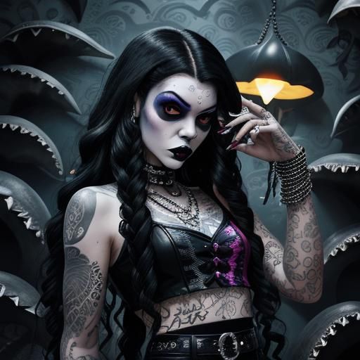 Gothic Hawaiian Vampire Model in Black and White