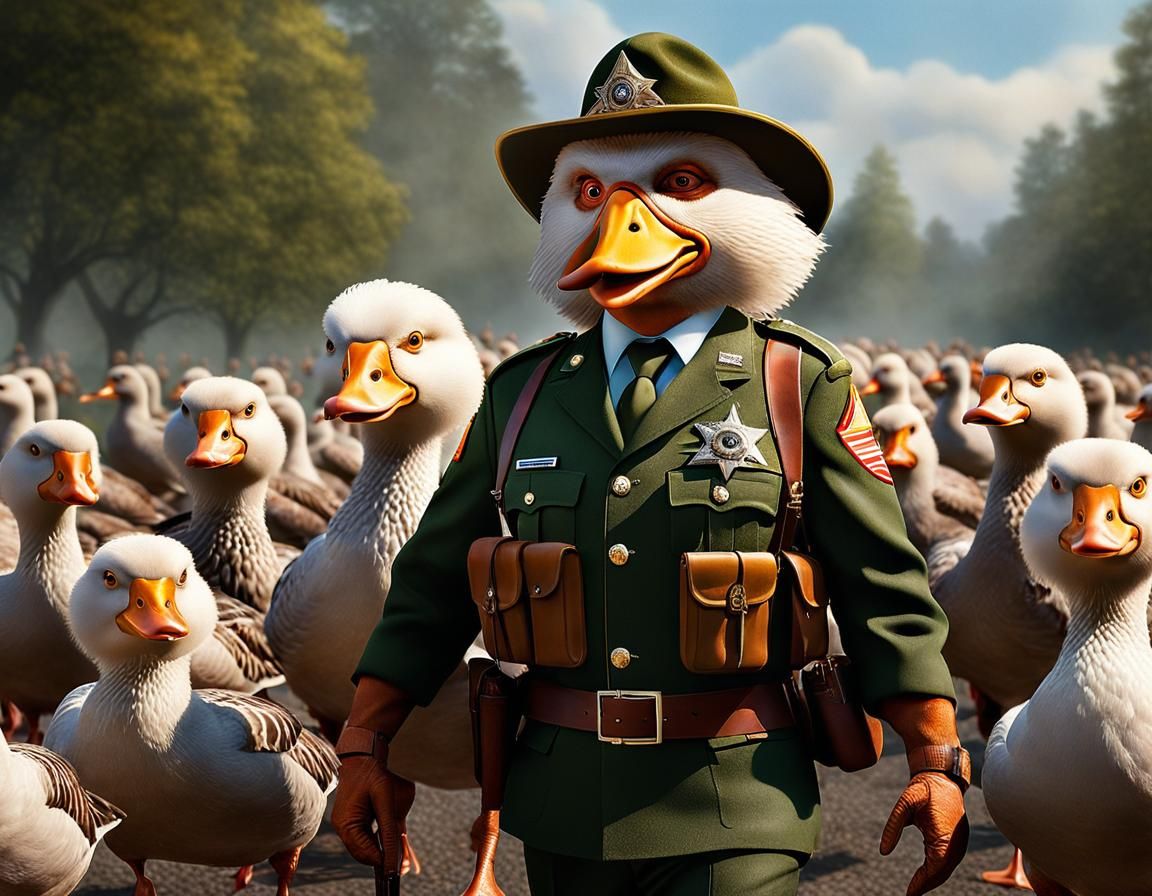 Day dreaming of the time he was sergeant and drilling a flock of ducks to march in formation.