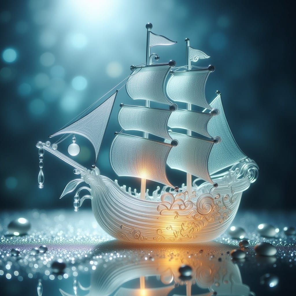 Glass Whaling Ship in Art Nouveau Steampunk Style