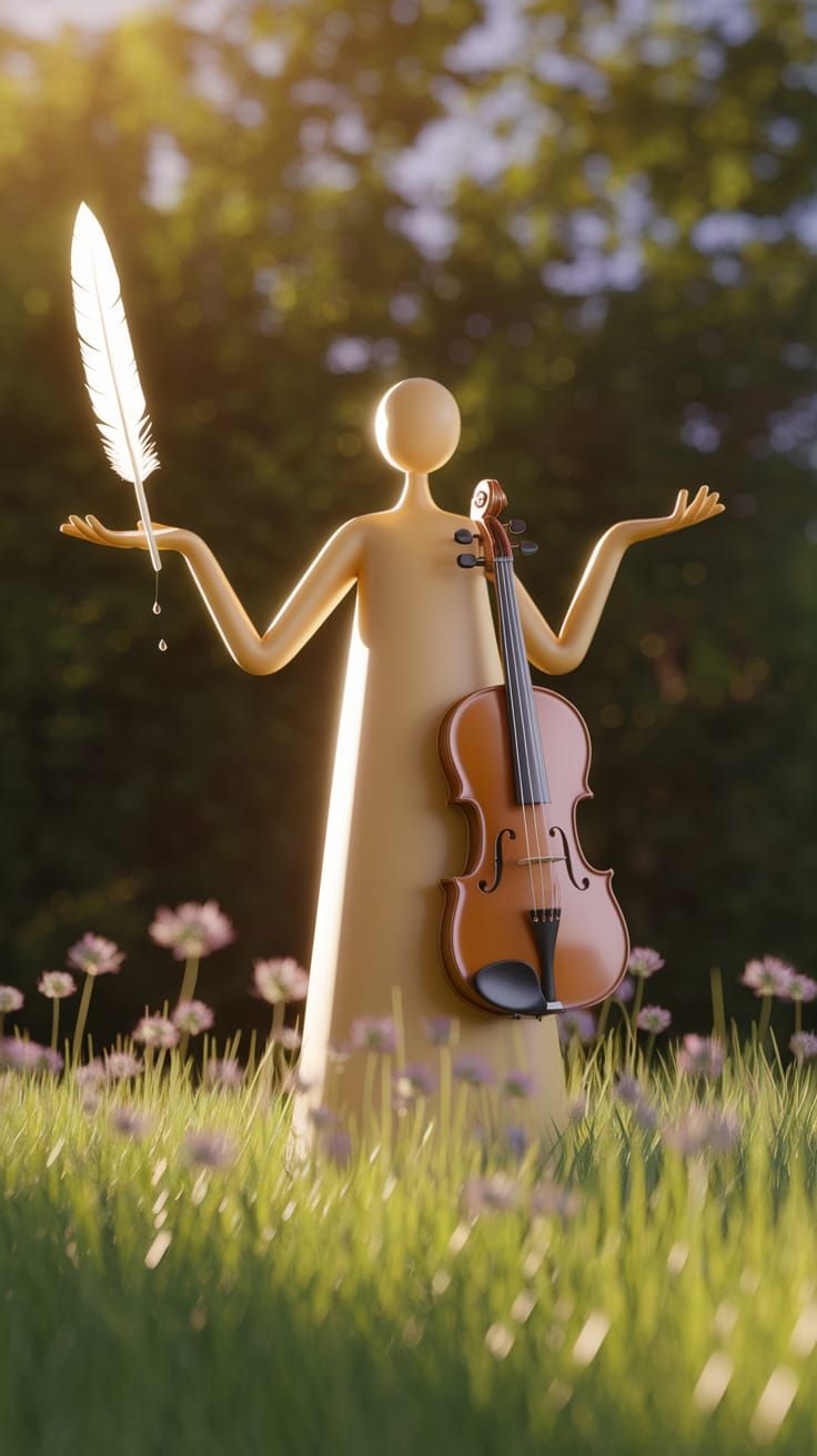 Ethereal 3D Render: Harmony of Music and Self-Belief