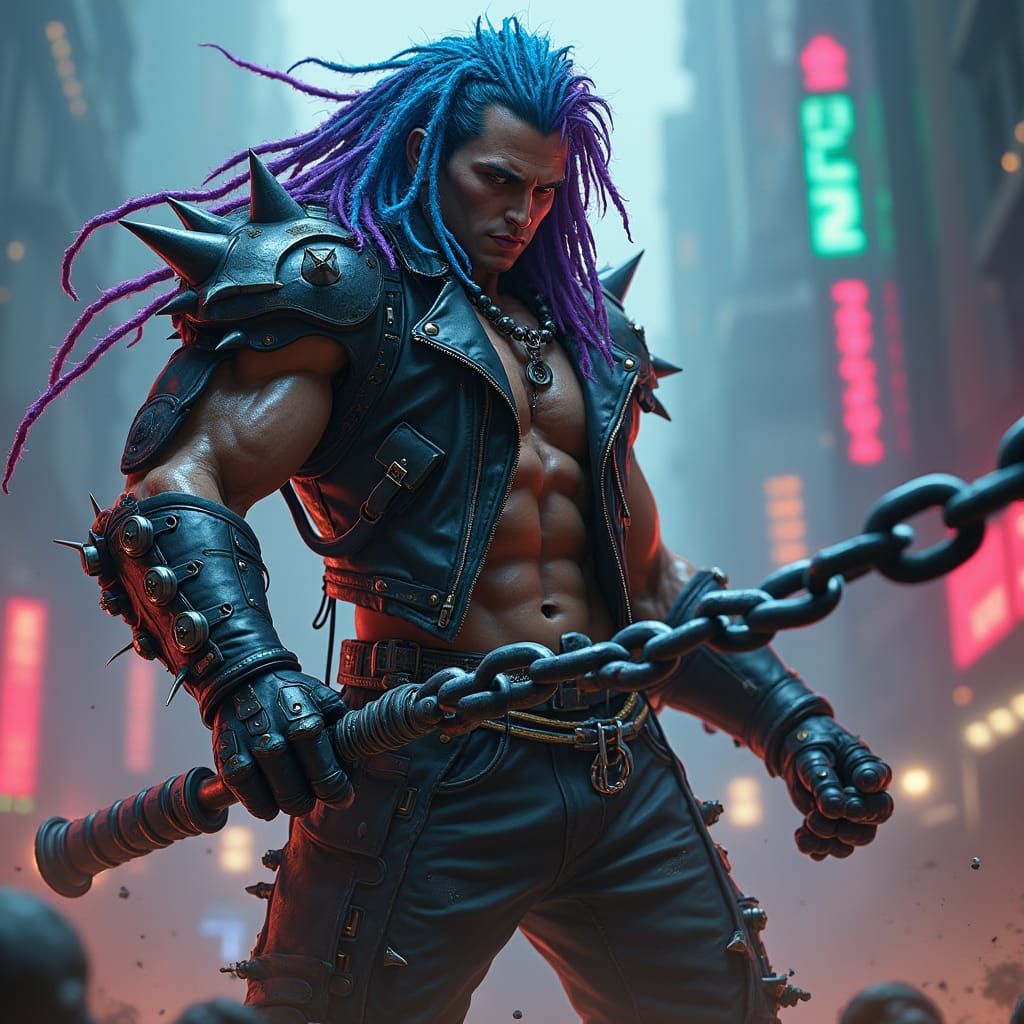 Cyberpunk Shadar Kai Robot Punk with Chain