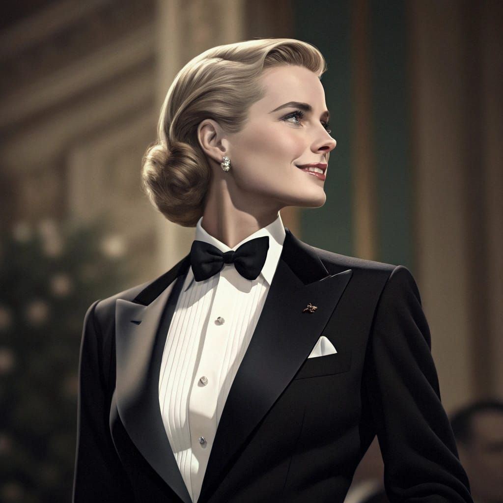 Classic Hollywood Star in Tuxedo Attire