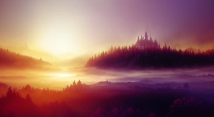 Mystical Forest Stream at Sunset in Oil Painting Style