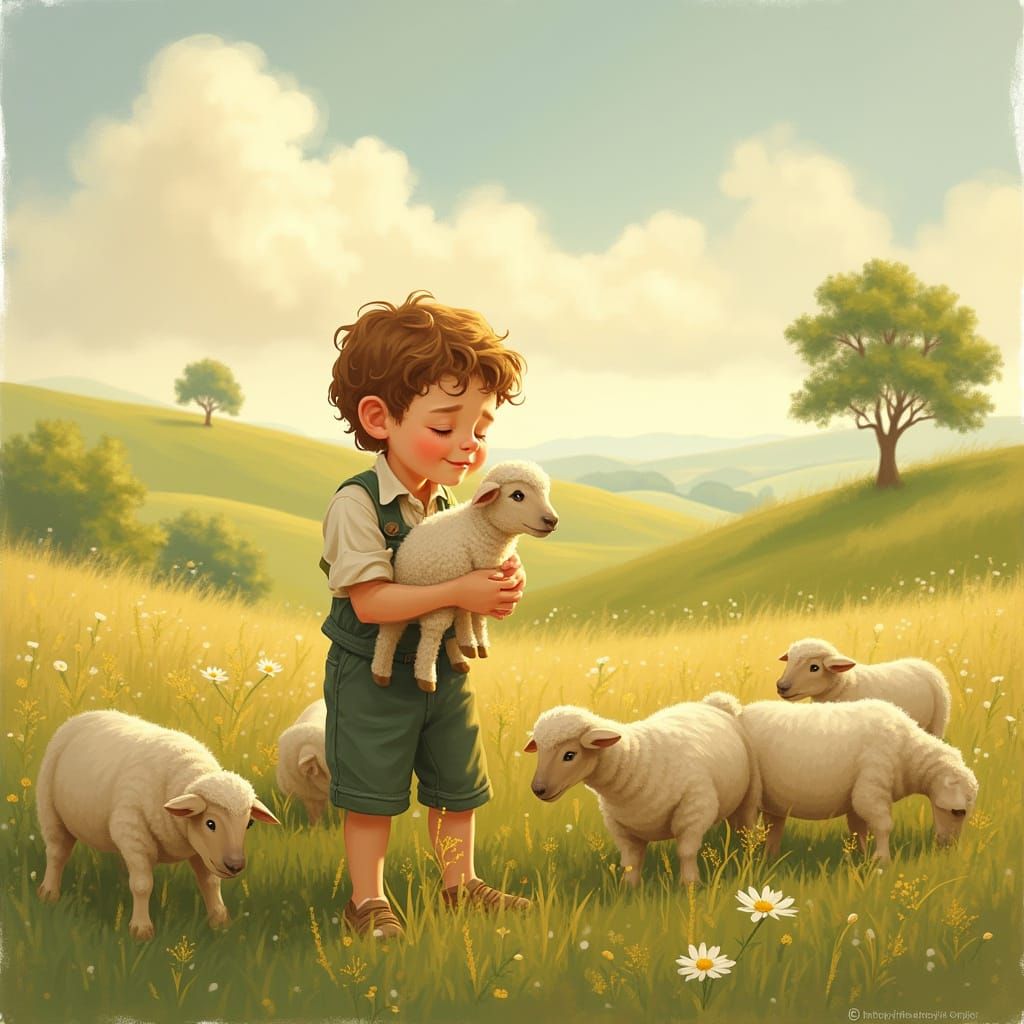 Serene Shepherd Boy in a Golden Meadow