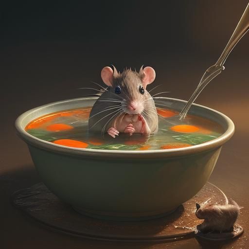 Hyperrealistic Rat Drowning in Soup Splash Art