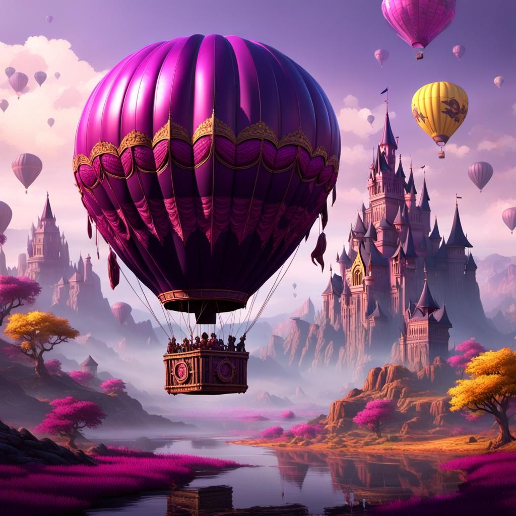 Magenta Hot Air Balloon in Dark Fantasy Style