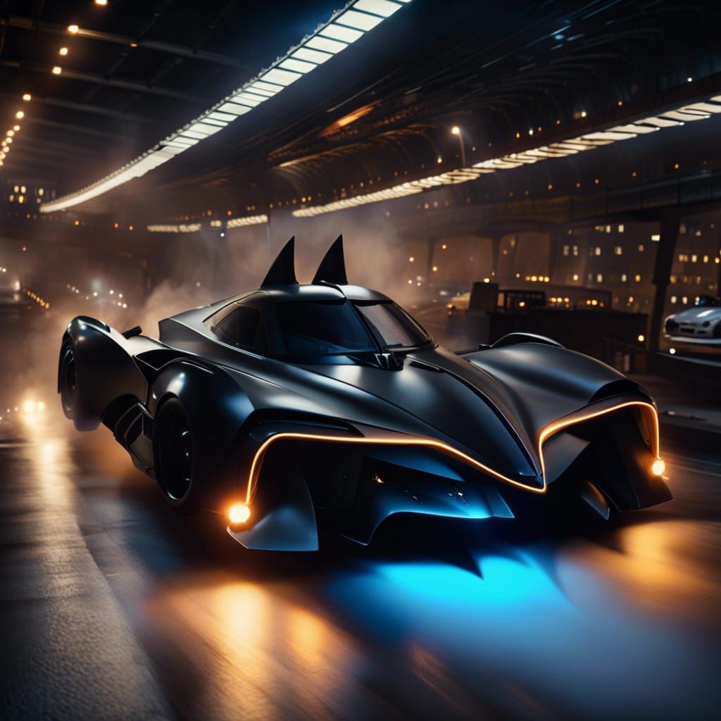 Batmobile Soaring Over Gotham in Hyperrealistic Detail