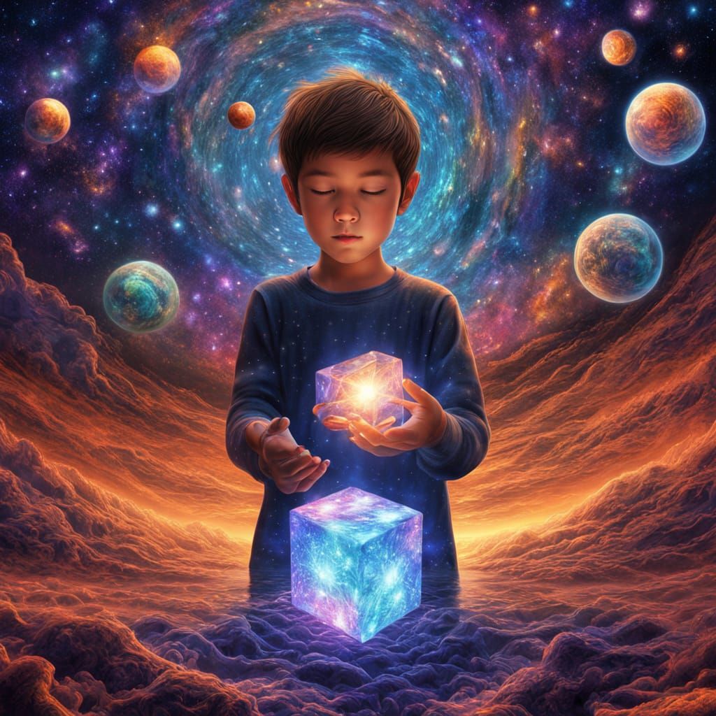 Glowing Cosmic Cubes in a Starry Expanse