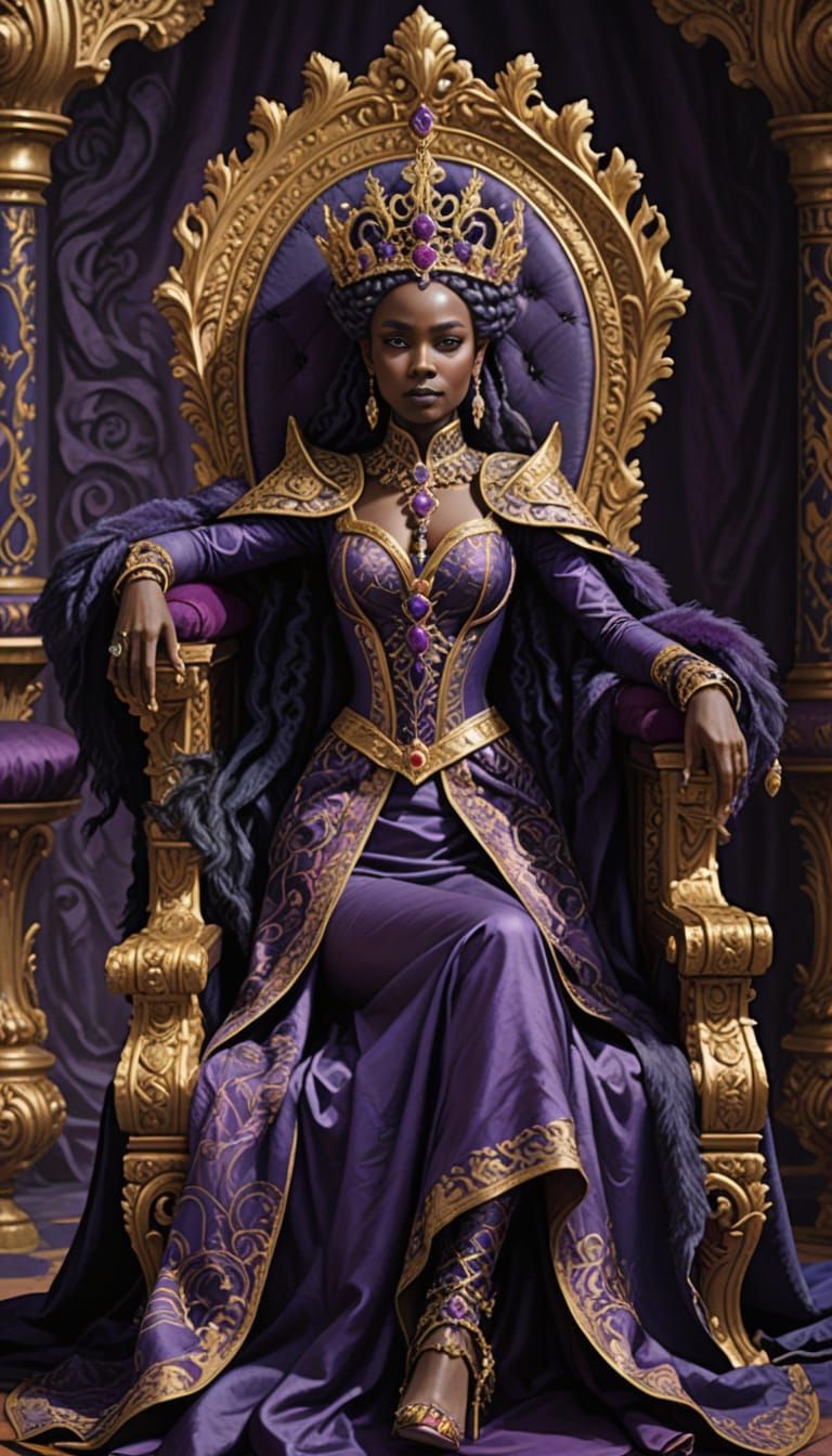 Dark Elf Princess in Ornate Baroque Throne Room